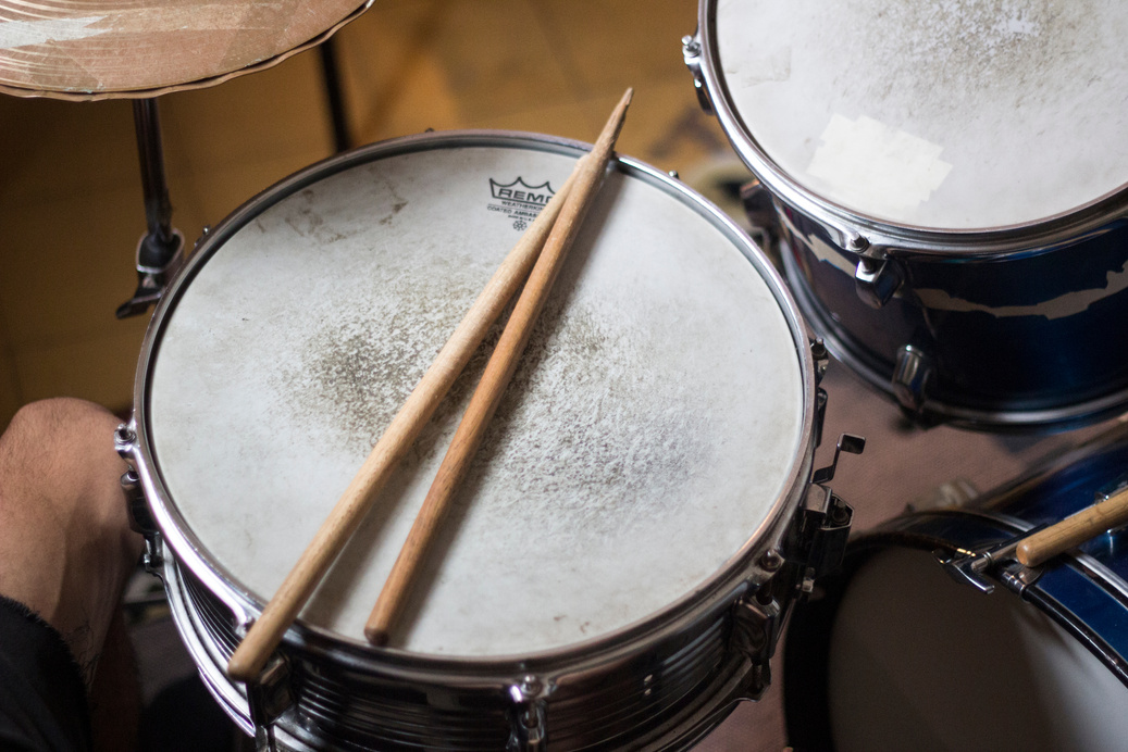Wooden Drumsticks on the Snare Drum